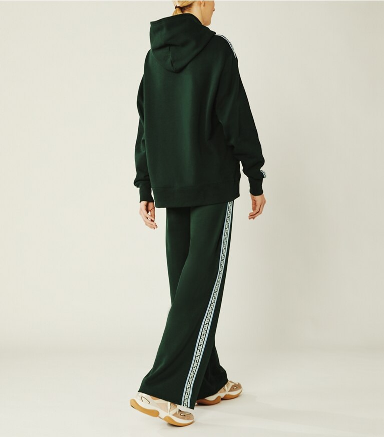 Tory Sport designer bottoms Geo-T Wide-Leg Track Pants in Conifer front