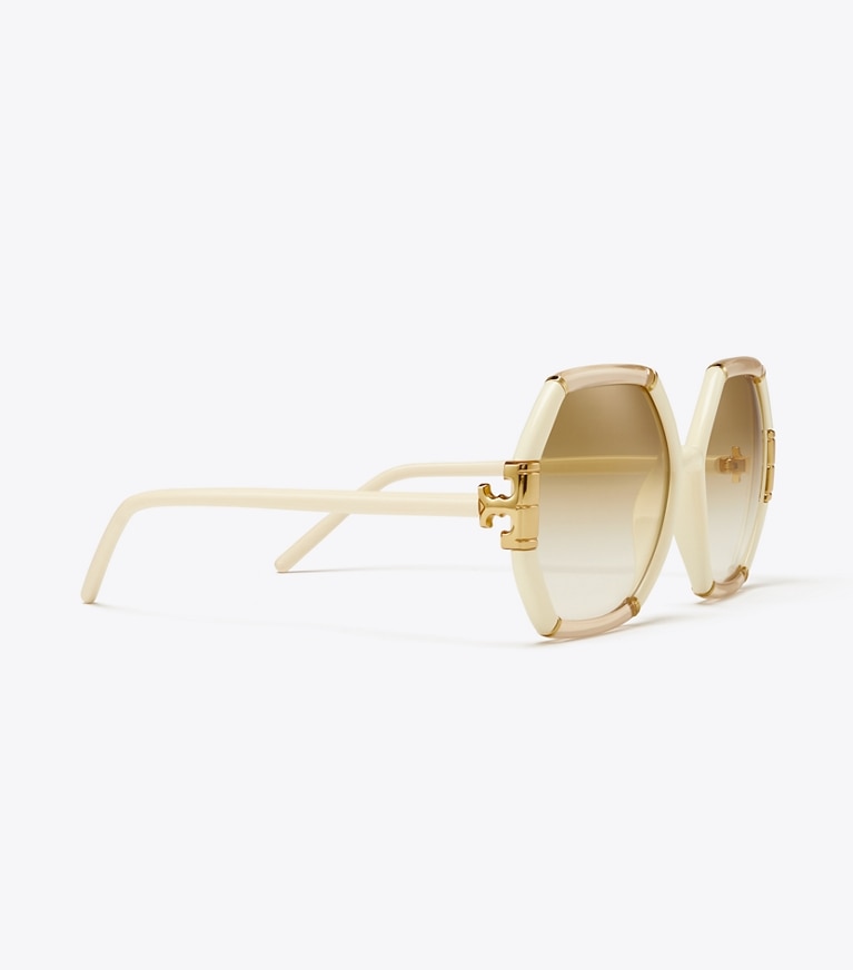 Tory Burch designer sonnenbrillen & brillen Geometrische Eleanor Sonnenbrille in BEIGE/IVORY front