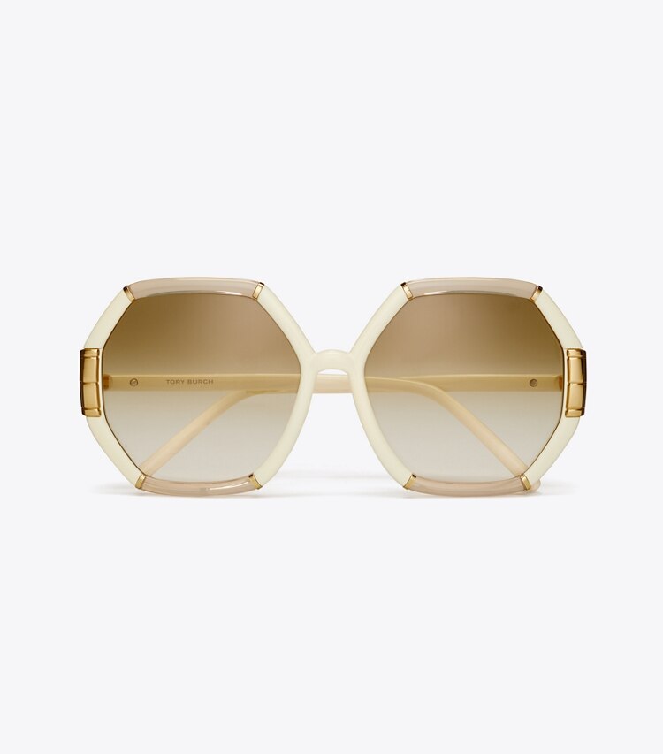 Tory Burch designer sonnenbrillen & brillen Geometrische Eleanor Sonnenbrille in BEIGE/IVORY von oben