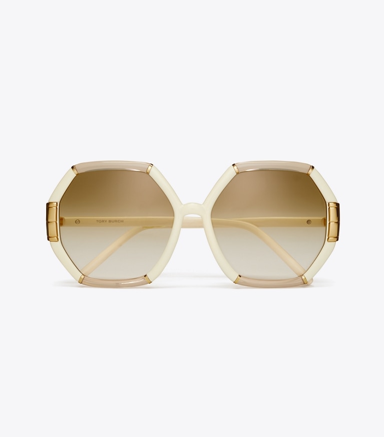 Tory Burch designer sonnenbrillen & brillen Geometrische Eleanor Sonnenbrille in BEIGE/IVORY front