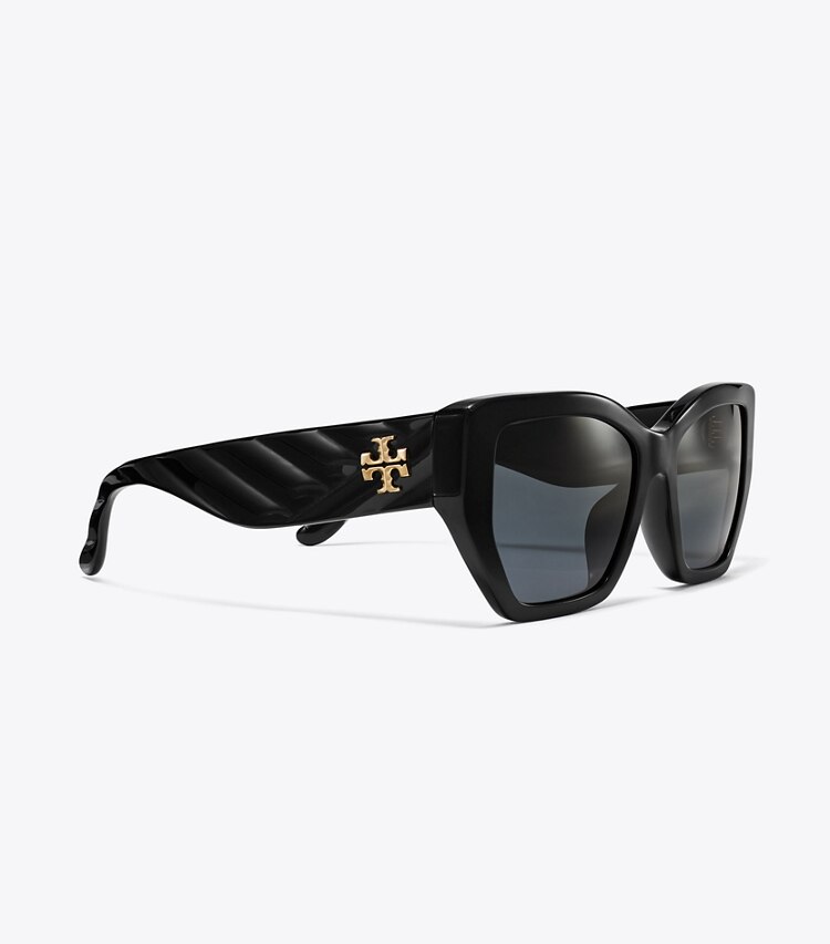 Tory Burch designer sonnenbrillen & brillen Geometrische Kira Oversize-Sonnenbrille in Steppoptik in BLACK/SOLID GREY detail