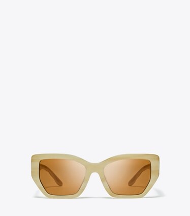 Tory Burch designer sonnenbrillen & brillen Geometrische Kira Oversize-Sonnenbrille in Steppoptik in IVORY HORN/SOLID BROWN front