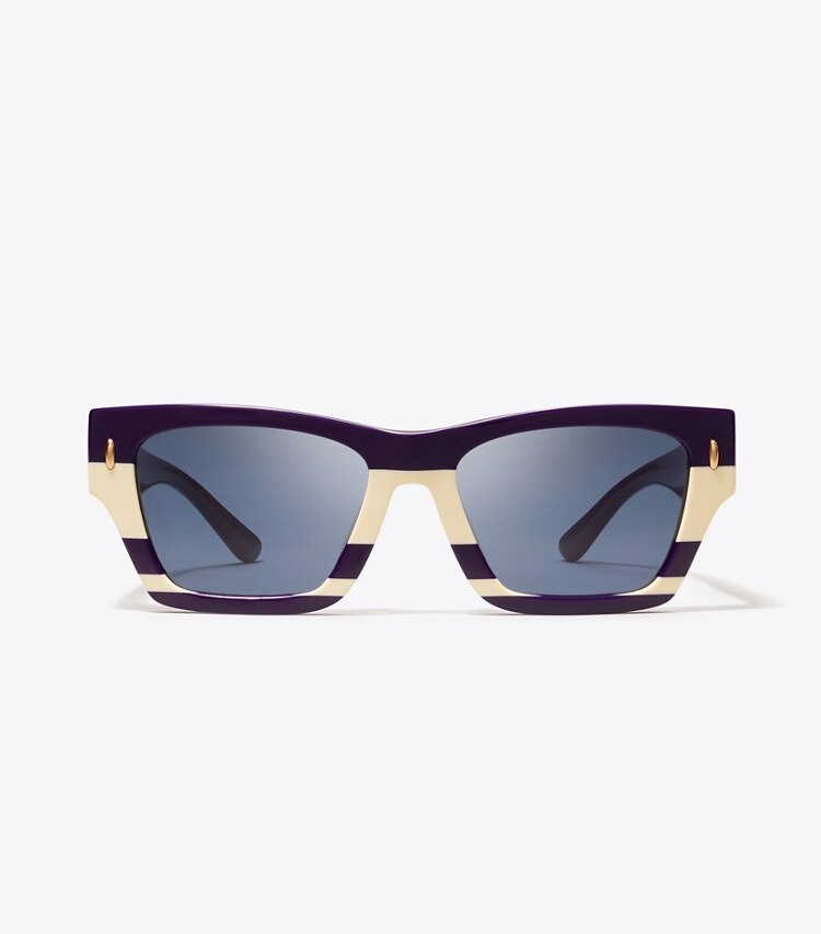 Tory Burch designer sonnenbrillen & brillen Geometrische Miller Sonnenbrille in NAVY/IVORY STRIPES front