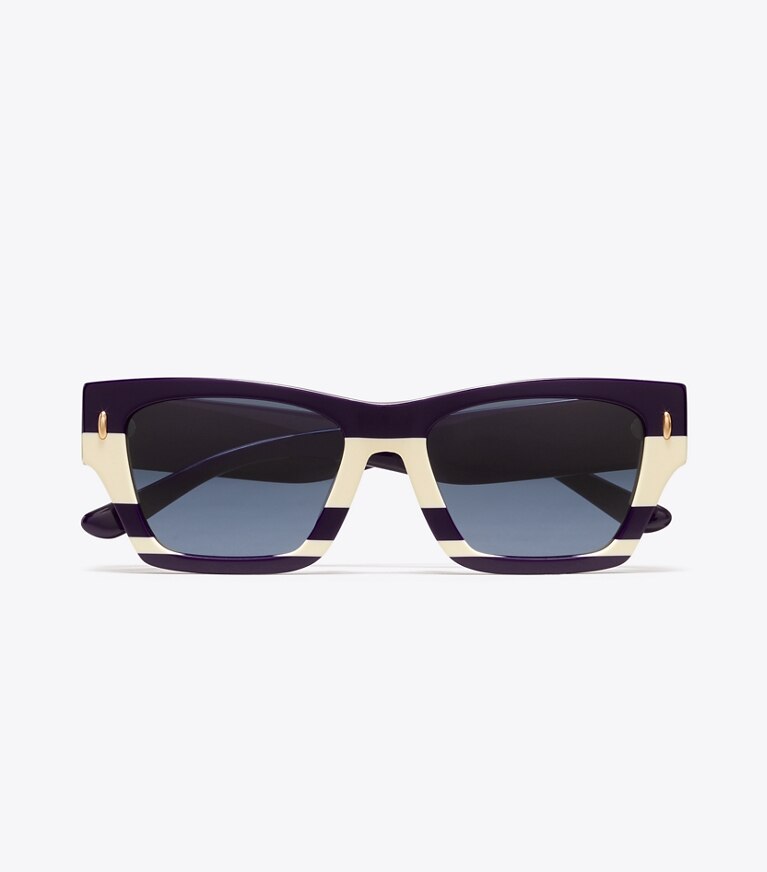 Tory Burch designer sonnenbrillen & brillen Geometrische Miller Sonnenbrille in NAVY/IVORY STRIPES front