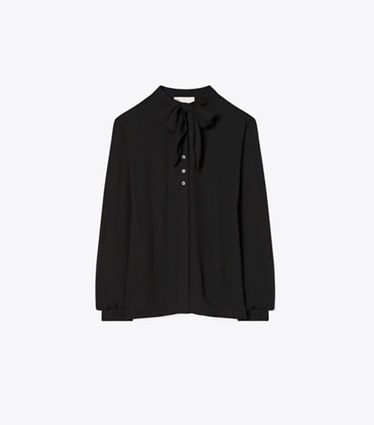 Tory Burch designer tops Georgette Bow Blouse in Black front