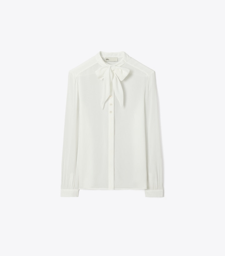 Tory Burch designer tops Georgette Bow Blouse in Marshmallow front
