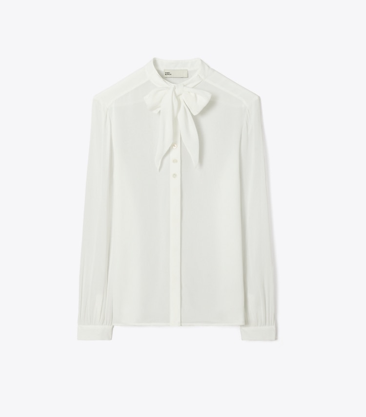 Tory Burch designer tops Georgette Bow Blouse in Marshmallow front
