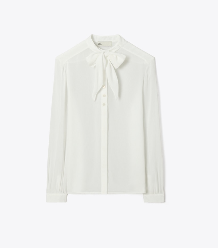 Tory Burch designer tops Georgette Bow Blouse in Marshmallow front