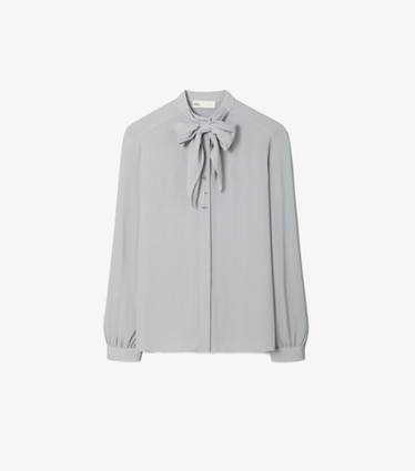 Tory Burch designer tops Georgette Bow Blouse in Gray front