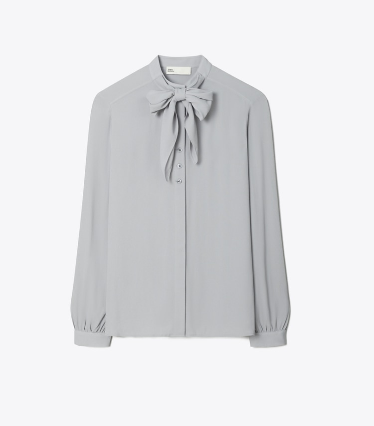 Tory Burch designer tops Georgette Bow Blouse in Gray Lavender front