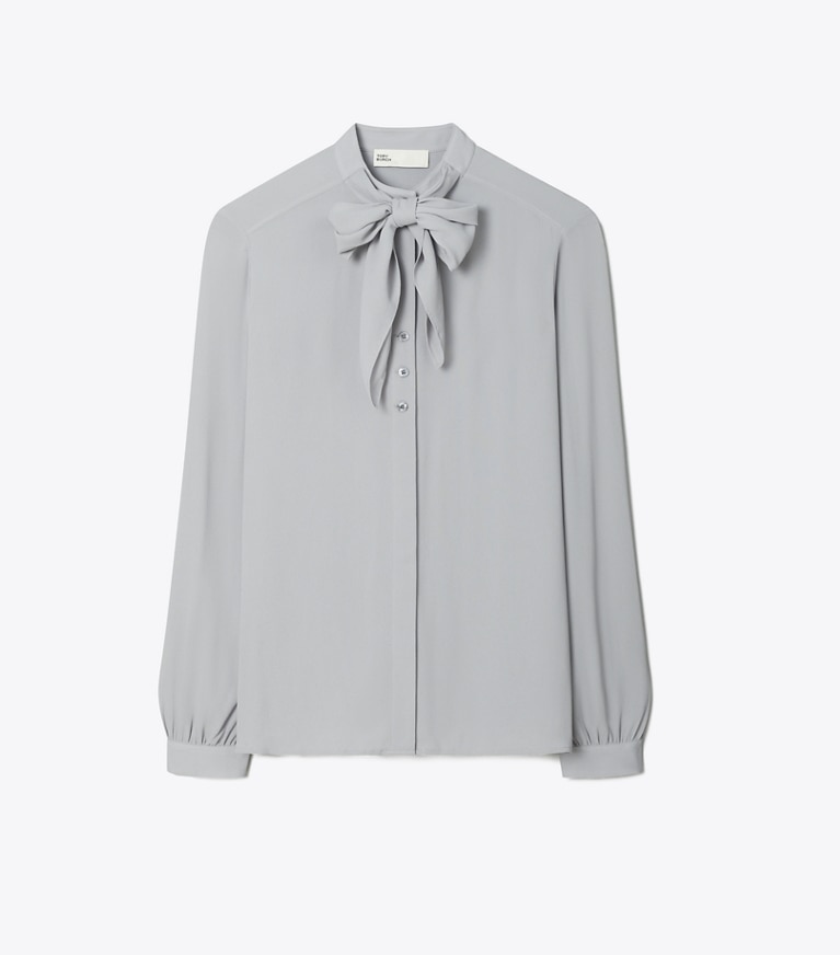 Tory Burch designer tops Georgette Bow Blouse in Gray Lavender front