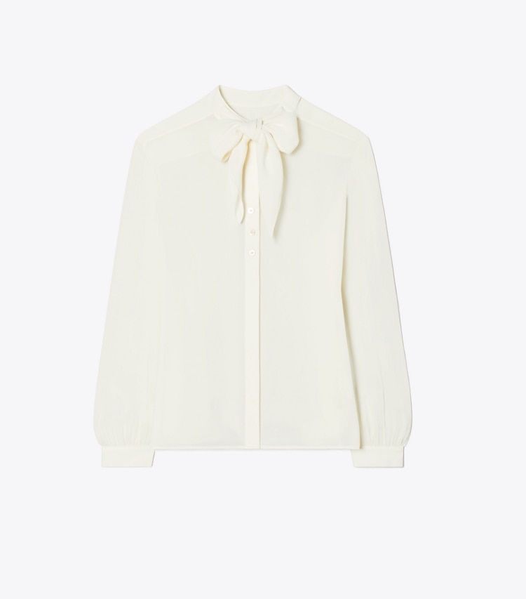 Tory Burch designer tops Georgette Bow Blouse in New Ivory front