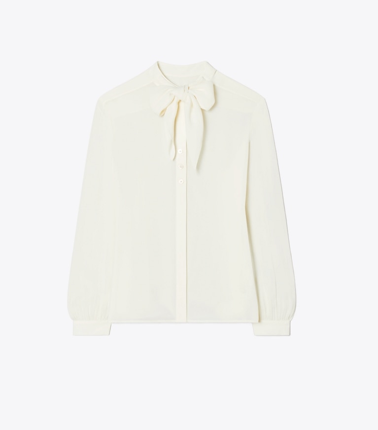 Tory Burch designer tops Georgette Bow Blouse in New Ivory front