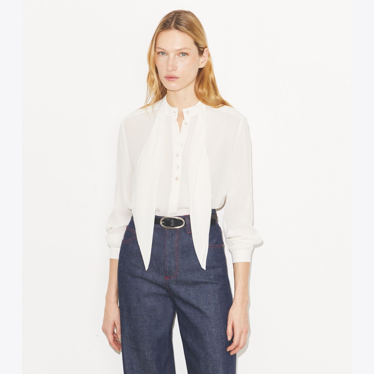 georgette-bow-blouse-on-model-