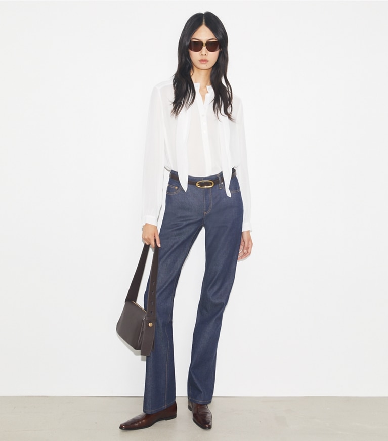 Tory Burch designer tops Georgette Bow Blouse in Marshmallow front