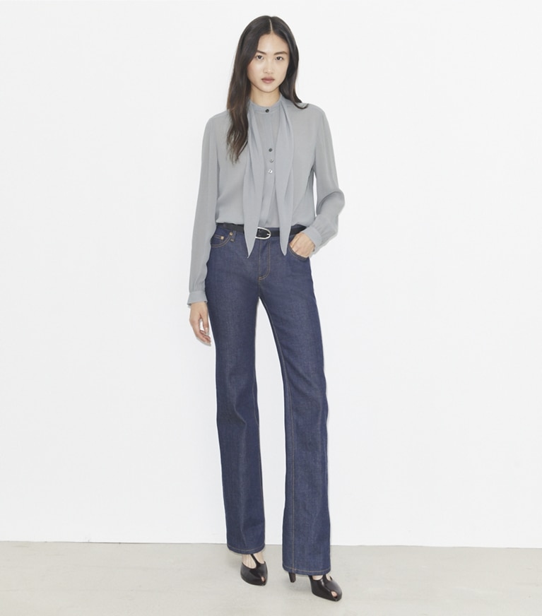 Tory Burch designer tops Georgette Bow Blouse in Gray Lavender front