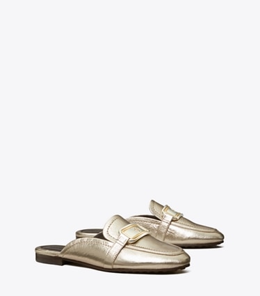 Tory Burch designer flats Georgia Backless Loafer in Spark Gold angle
