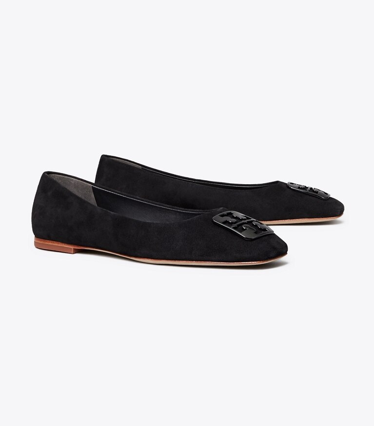 Tory Burch designer flats Georgia Ballet Flat, Extended Width in Perfect Black angle