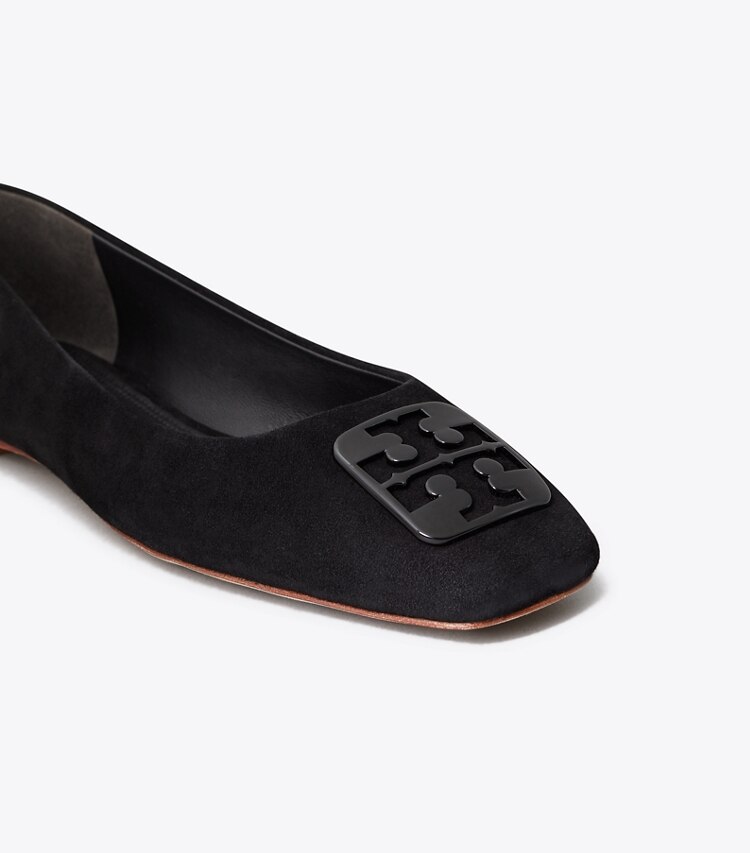 Tory Burch designer flats Georgia Ballet Flat, Extended Width in Perfect Black detail