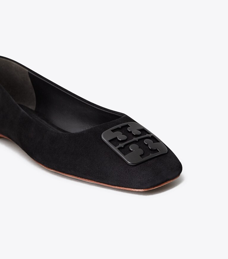 Tory Burch designer flats Georgia Ballet Flat, Extended Width in Perfect Black detail