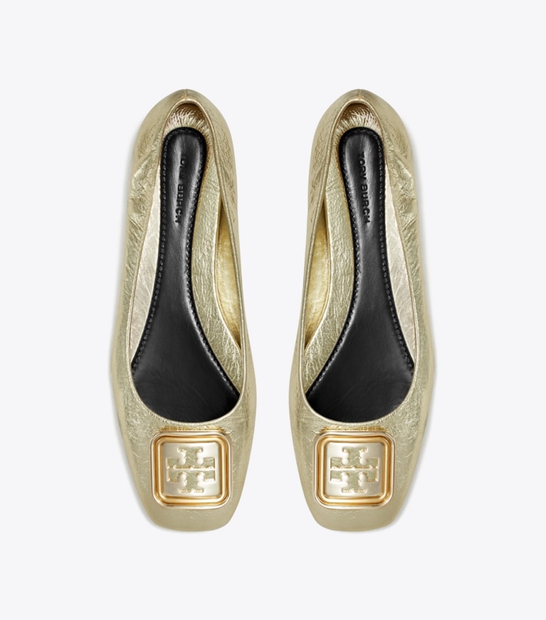 Tory Burch designer flats Georgia Ballet in SPARK GOLD overhead