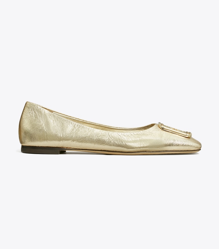 Tory Burch designer flats Georgia Ballet in SPARK GOLD side