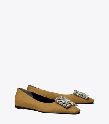Tory Burch designer flats Georgia Crystal Ballet in GOLDEN OCHRE angle