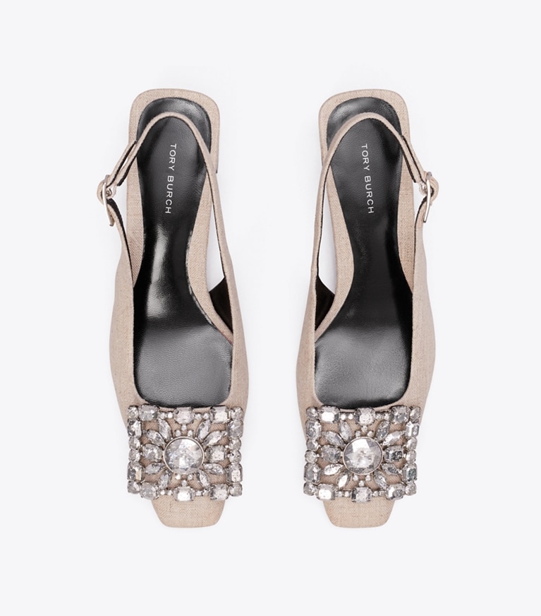 Tory Burch designer heels Georgia Crystal Slingback in DESERT TAUPE overhead