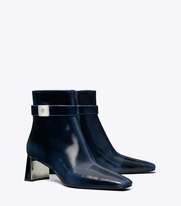 Tory Burch designer ankle boots Georgia Heeled Ankle Boot in AGED NAVY angle