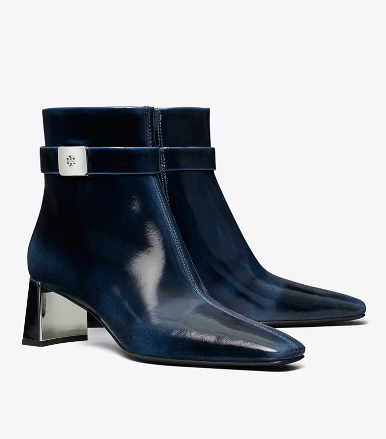 Tory Burch designer ankle boots Georgia Heeled Ankle Boot in AGED NAVY angle
