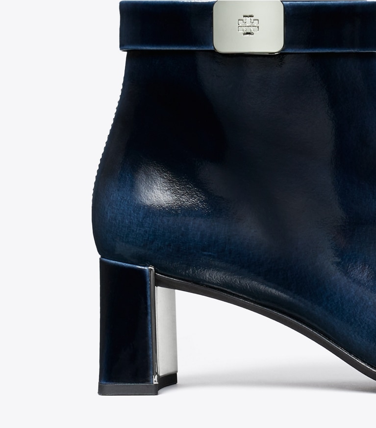 Tory Burch designer ankle boots Georgia Heeled Ankle Boot in AGED NAVY angle