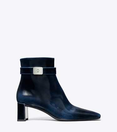 Tory Burch designer ankle boots Georgia Heeled Ankle Boot in AGED NAVY side