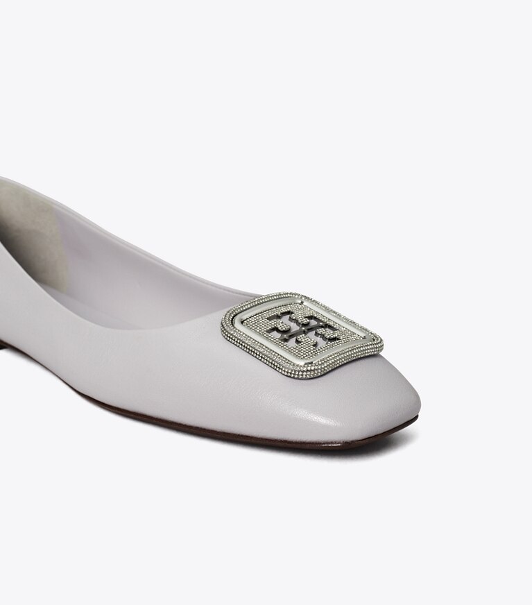 Tory Burch designer flats Georgia Pavé Ballet, Wide in Bay Gray angle