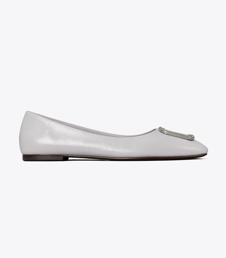 Tory Burch designer flats Georgia Pavé Ballet, Wide in Bay Gray side