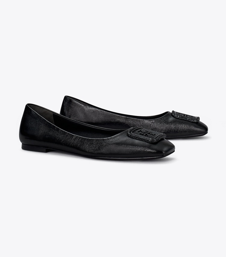 Tory Burch designer flats Georgia Pavé Ballet in PERFECT BLACK angle