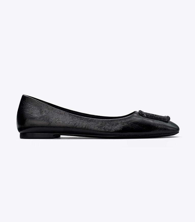 Tory Burch designer flats Georgia Pavé Ballet in PERFECT BLACK angle