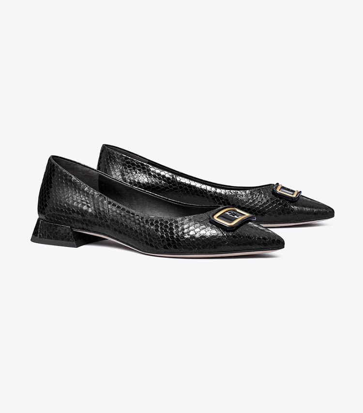 Tory Burch designer flats Georgia Pointed Toe Flat, Wide in PERFECT BLACK angle