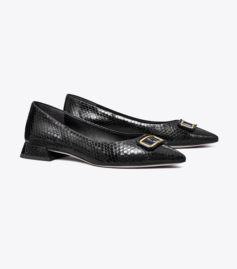 Tory Burch designer flats Georgia Pointed Toe Flat, Wide in PERFECT BLACK angle