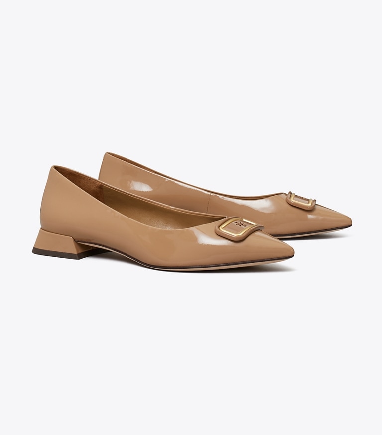 Tory Burch designer flats Georgia Pointed Toe Flat, Wide in ALMOND FLOUR angle