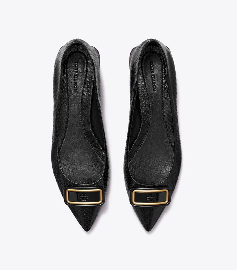 Tory Burch designer flats Georgia Pointed Toe Flat, Wide in PERFECT BLACK angle