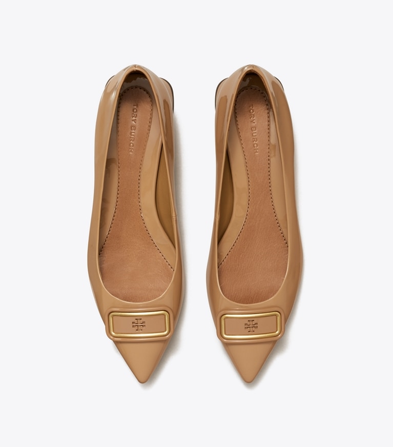 Tory Burch designer flats Georgia Pointed Toe Flat, Wide in ALMOND FLOUR angle