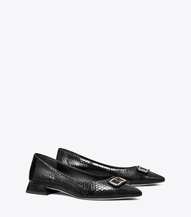 Tory Burch designer flats Georgia Pointed Toe Flat in PERFECT BLACK angle