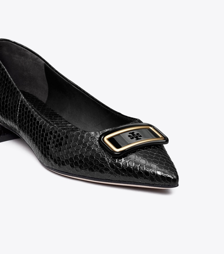 Tory Burch designer flats Georgia Pointed Toe Flat in PERFECT BLACK angle