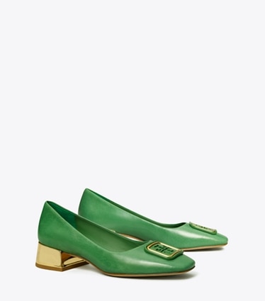 Tory Burch designer heels Georgia Pump in SHRUB / GOLD angle