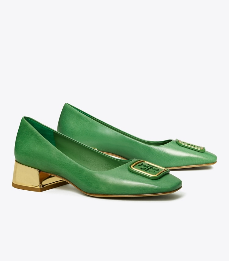 Tory Burch designer heels Georgia Pump in SHRUB / GOLD angle