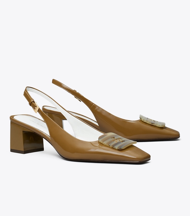 Tory Burch designer heels Georgia Slingback Heel in ALMOND OATS angle