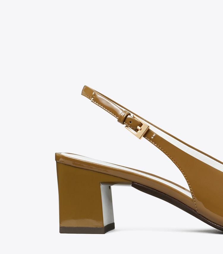 Tory Burch designer heels Georgia Slingback Heel in ALMOND OATS detail