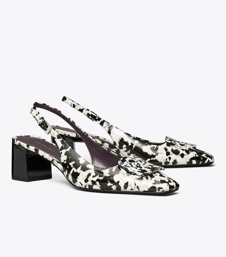 Tory Burch designer heels Georgia Slingback Pump in DARK MARBLE MULTI-TONE angle