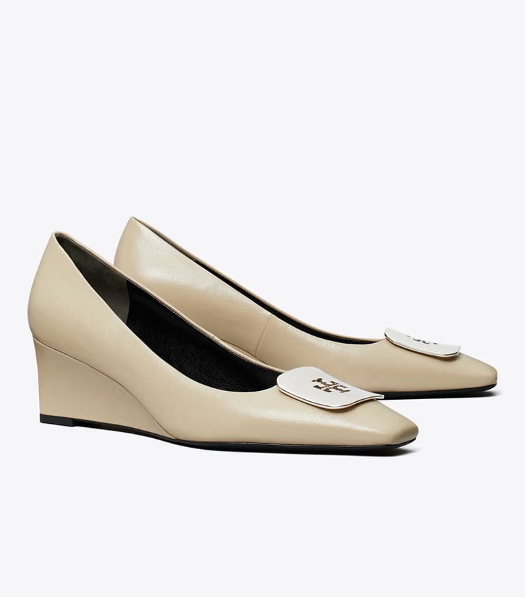 Tory Burch designer heels Georgia Wedge in STONE GRAY angle