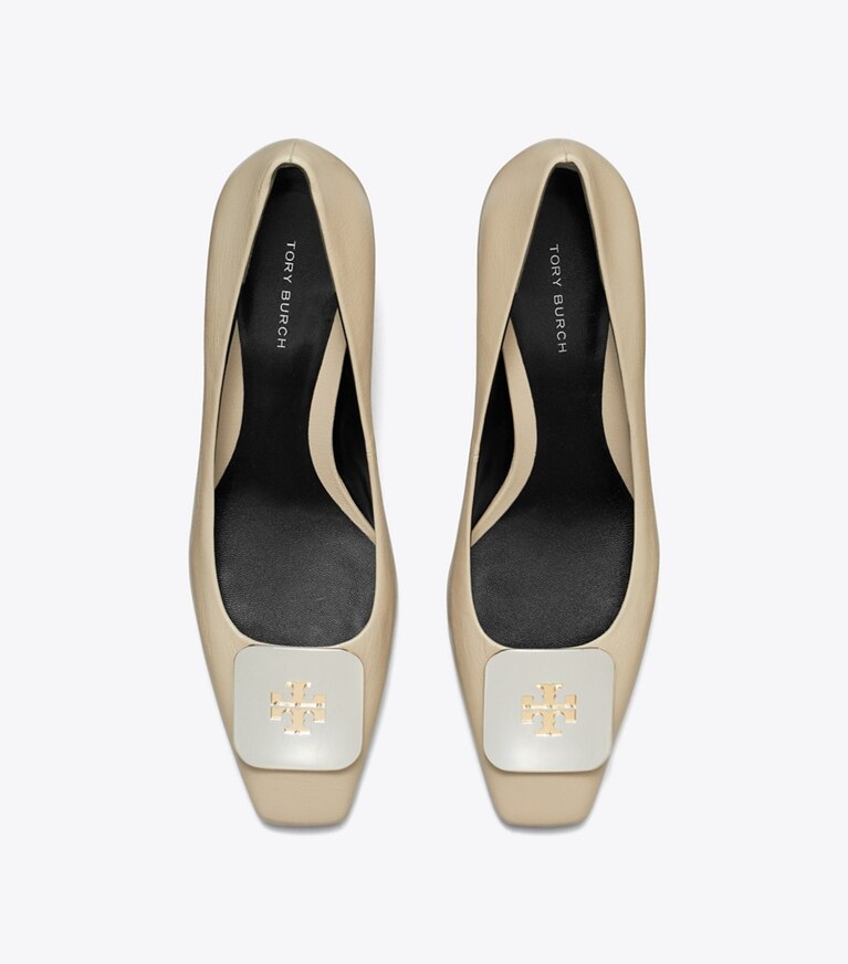 Tory Burch designer heels Georgia Wedge in STONE GRAY angle